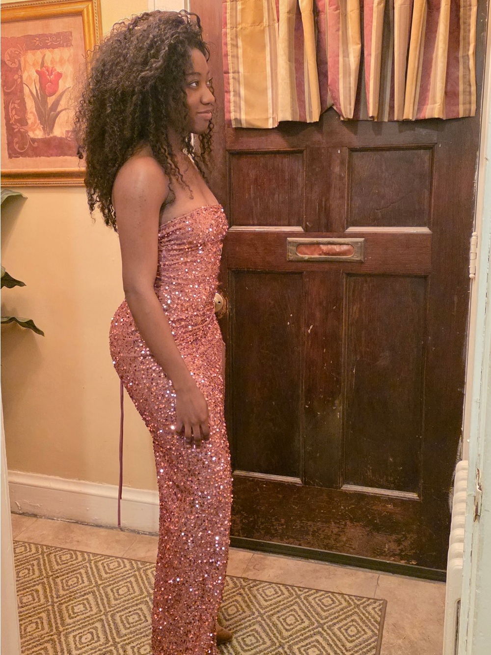 Strapless Sequin Evening Gown - Pink